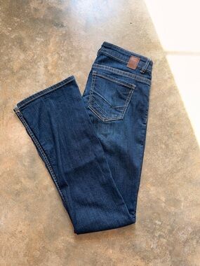 BKE Denim Dark Wash Bootcut Jeans Distressed Hem Western - Size 27